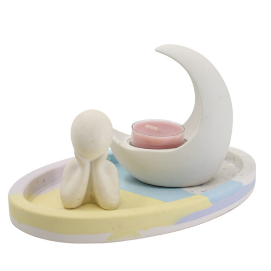 Oval Trinket Tray, Baby figure & Half Moon Tea Light Candle Holder